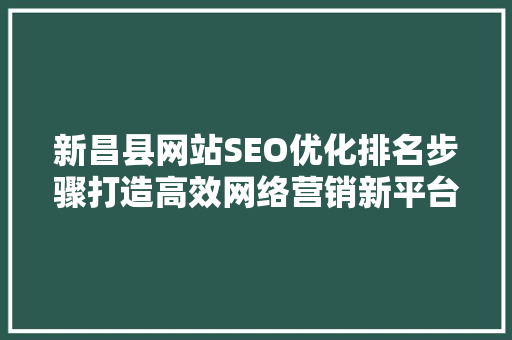 新昌县网站SEO优化排名步骤打造高效网络营销新平台