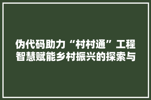 伪代码助力“村村通”工程智慧赋能乡村振兴的探索与方法
