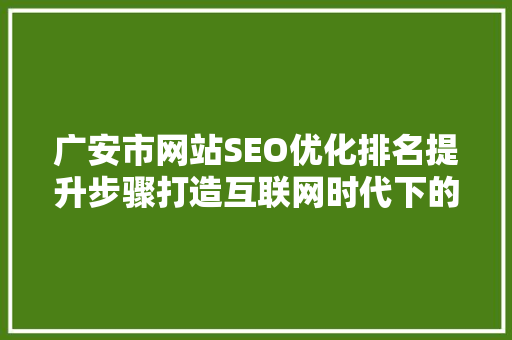 广安市网站SEO优化排名提升步骤打造互联网时代下的核心竞争力