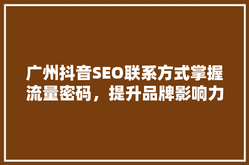 广州抖音SEO联系方式掌握流量密码，提升品牌影响力