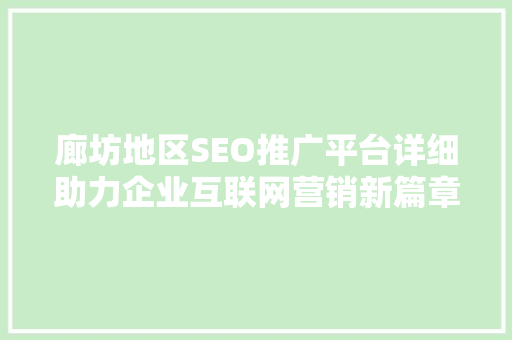 廊坊地区SEO推广平台详细助力企业互联网营销新篇章