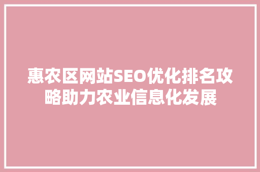 惠农区网站SEO优化排名攻略助力农业信息化发展