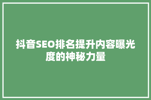 抖音SEO排名提升内容曝光度的神秘力量