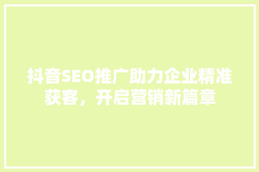 抖音SEO推广助力企业精准获客，开启营销新篇章
