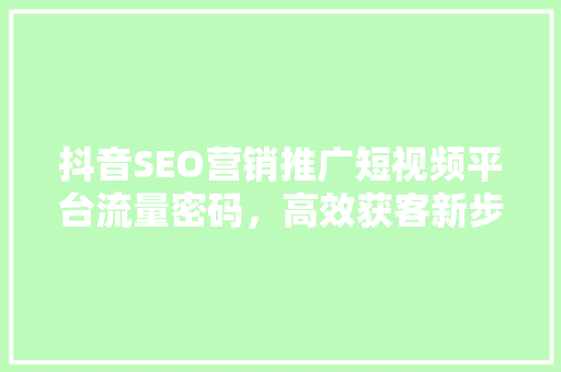 抖音SEO营销推广短视频平台流量密码，高效获客新步骤