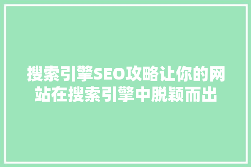 搜索引擎SEO攻略让你的网站在搜索引擎中脱颖而出