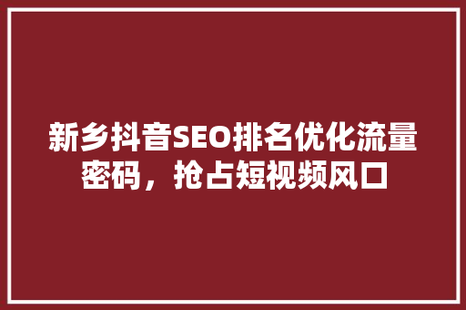 新乡抖音SEO排名优化流量密码，抢占短视频风口