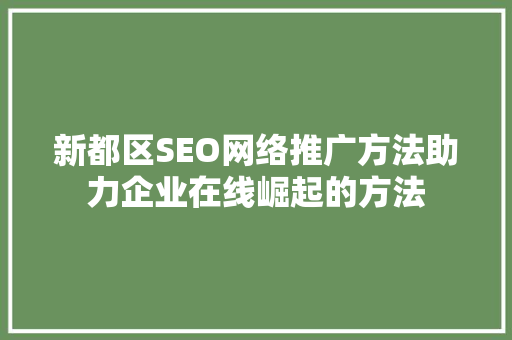 新都区SEO网络推广方法助力企业在线崛起的方法