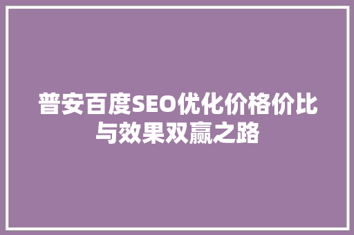 普安百度SEO优化价格价比与效果双赢之路