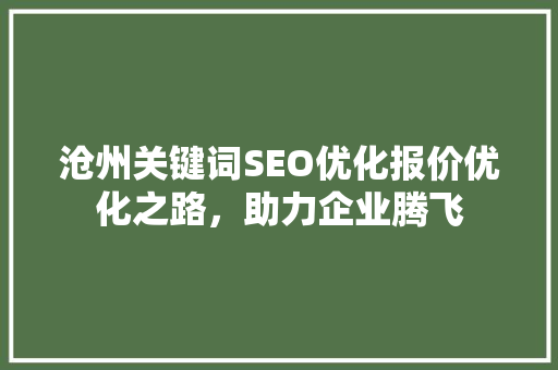 沧州关键词SEO优化报价优化之路，助力企业腾飞