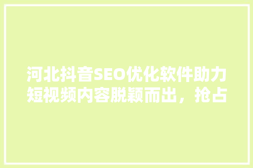 河北抖音SEO优化软件助力短视频内容脱颖而出，抢占市场先机