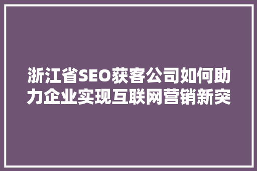 浙江省SEO获客公司如何助力企业实现互联网营销新突破