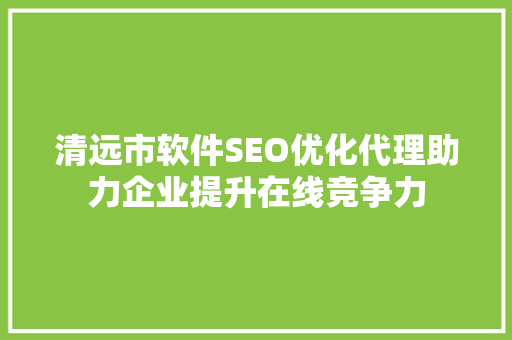 清远市软件SEO优化代理助力企业提升在线竞争力