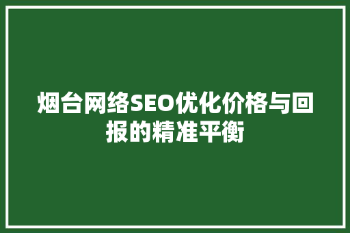 烟台网络SEO优化价格与回报的精准平衡