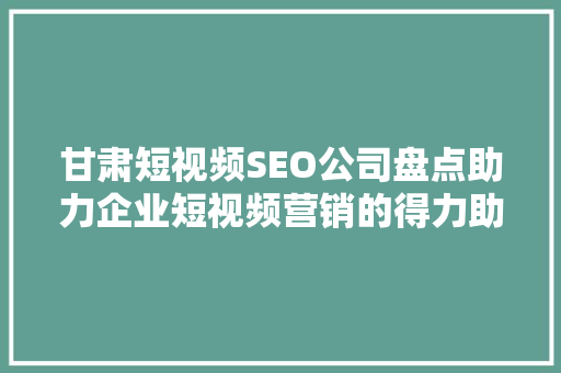 甘肃短视频SEO公司盘点助力企业短视频营销的得力助手