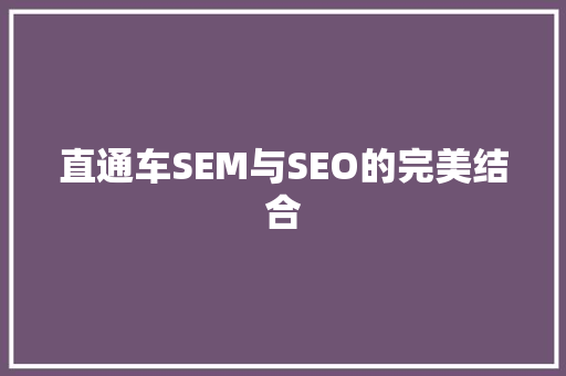 直通车SEM与SEO的完美结合