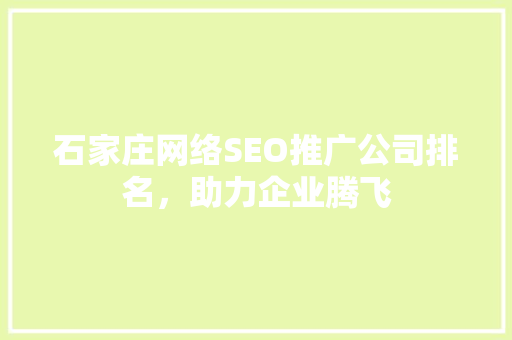 石家庄网络SEO推广公司排名，助力企业腾飞