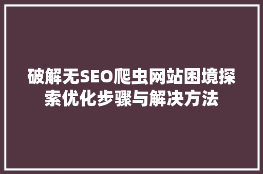 破解无SEO爬虫网站困境探索优化步骤与解决方法