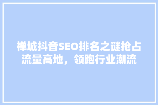 禅城抖音SEO排名之谜抢占流量高地，领跑行业潮流