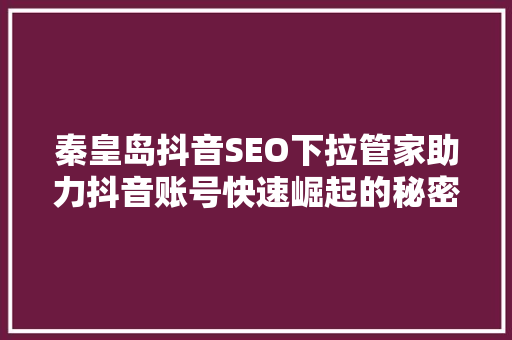 秦皇岛抖音SEO下拉管家助力抖音账号快速崛起的秘密武器