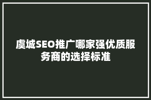 虞城SEO推广哪家强优质服务商的选择标准