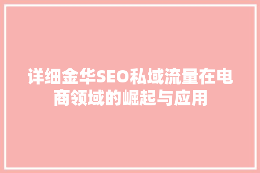 详细金华SEO私域流量在电商领域的崛起与应用