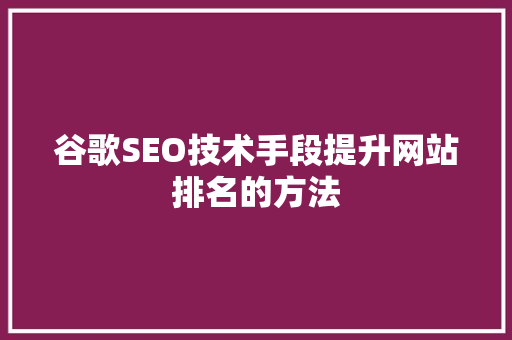 谷歌SEO技术手段提升网站排名的方法