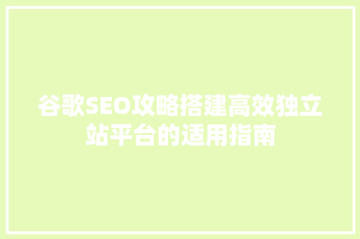 谷歌SEO攻略搭建高效独立站平台的适用指南