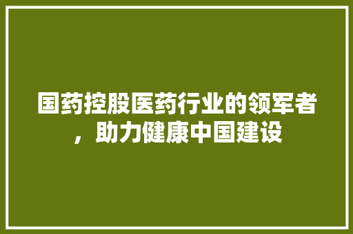 国药控股医药行业的领军者，助力健康中国建设