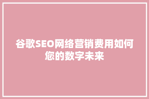 谷歌SEO网络营销费用如何您的数字未来