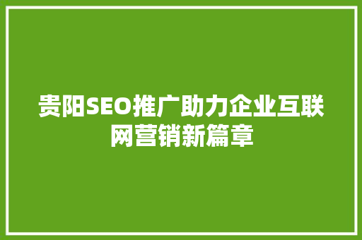 贵阳SEO推广助力企业互联网营销新篇章