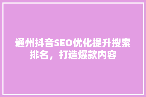 通州抖音SEO优化提升搜索排名，打造爆款内容