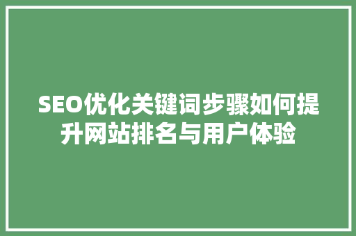 SEO优化关键词步骤如何提升网站排名与用户体验