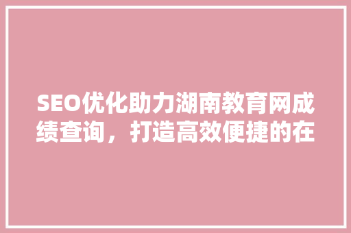 SEO优化助力湖南教育网成绩查询，打造高效便捷的在线服务平台