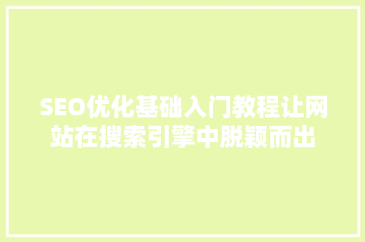 SEO优化基础入门教程让网站在搜索引擎中脱颖而出