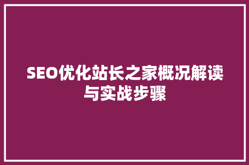 SEO优化站长之家概况解读与实战步骤