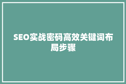SEO实战密码高效关键词布局步骤