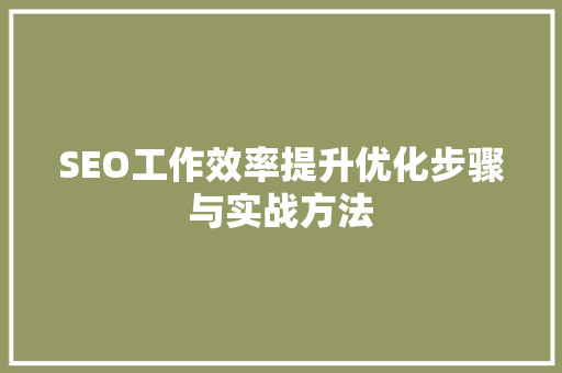 SEO工作效率提升优化步骤与实战方法