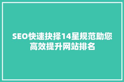 SEO快速抉择14星规范助您高效提升网站排名
