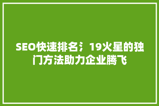 SEO快速排名氵19火星的独门方法助力企业腾飞