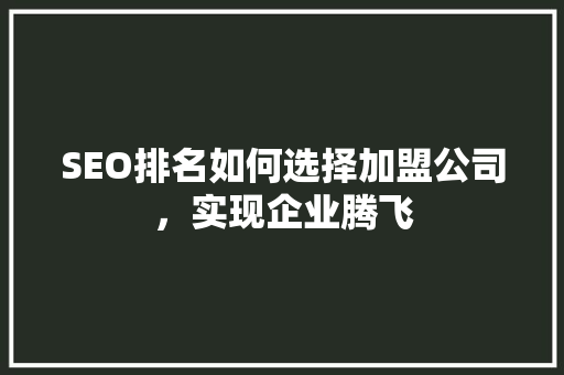 SEO排名如何选择加盟公司，实现企业腾飞