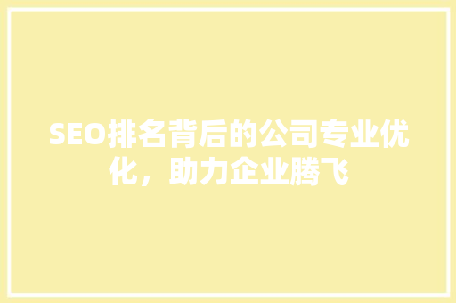 SEO排名背后的公司专业优化，助力企业腾飞