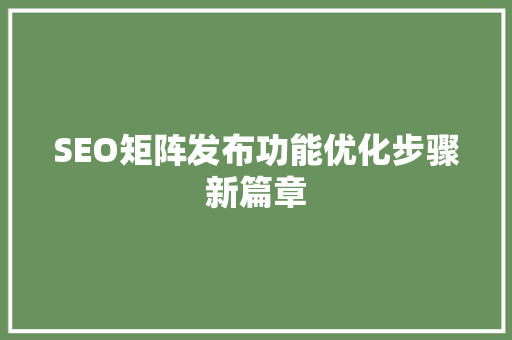 SEO矩阵发布功能优化步骤新篇章