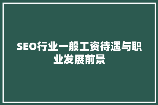 SEO行业一般工资待遇与职业发展前景