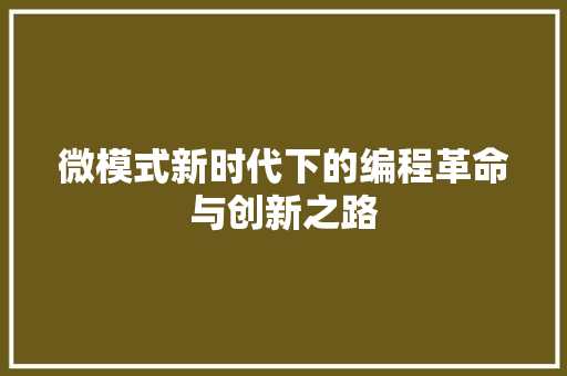 微模式新时代下的编程革命与创新之路