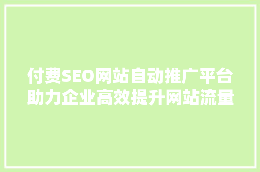付费SEO网站自动推广平台助力企业高效提升网站流量与品牌知名度