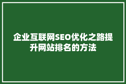 企业互联网SEO优化之路提升网站排名的方法