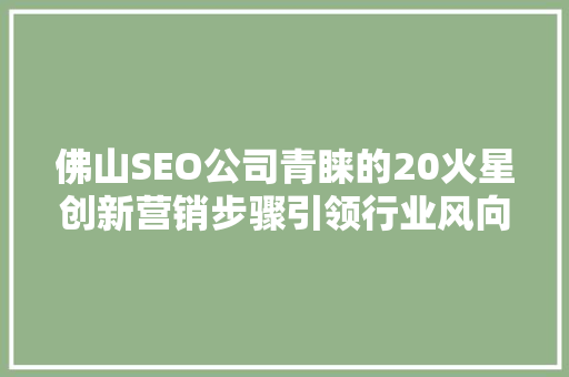 佛山SEO公司青睐的20火星创新营销步骤引领行业风向标