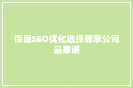 保定SEO优化选择哪家公司最靠谱
