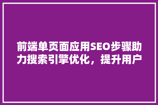 前端单页面应用SEO步骤助力搜索引擎优化，提升用户体验